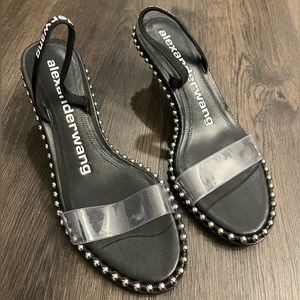 Alexander Wang Leather Studded Accents Slingback Sandals 2.5 Inch Kitten Heel